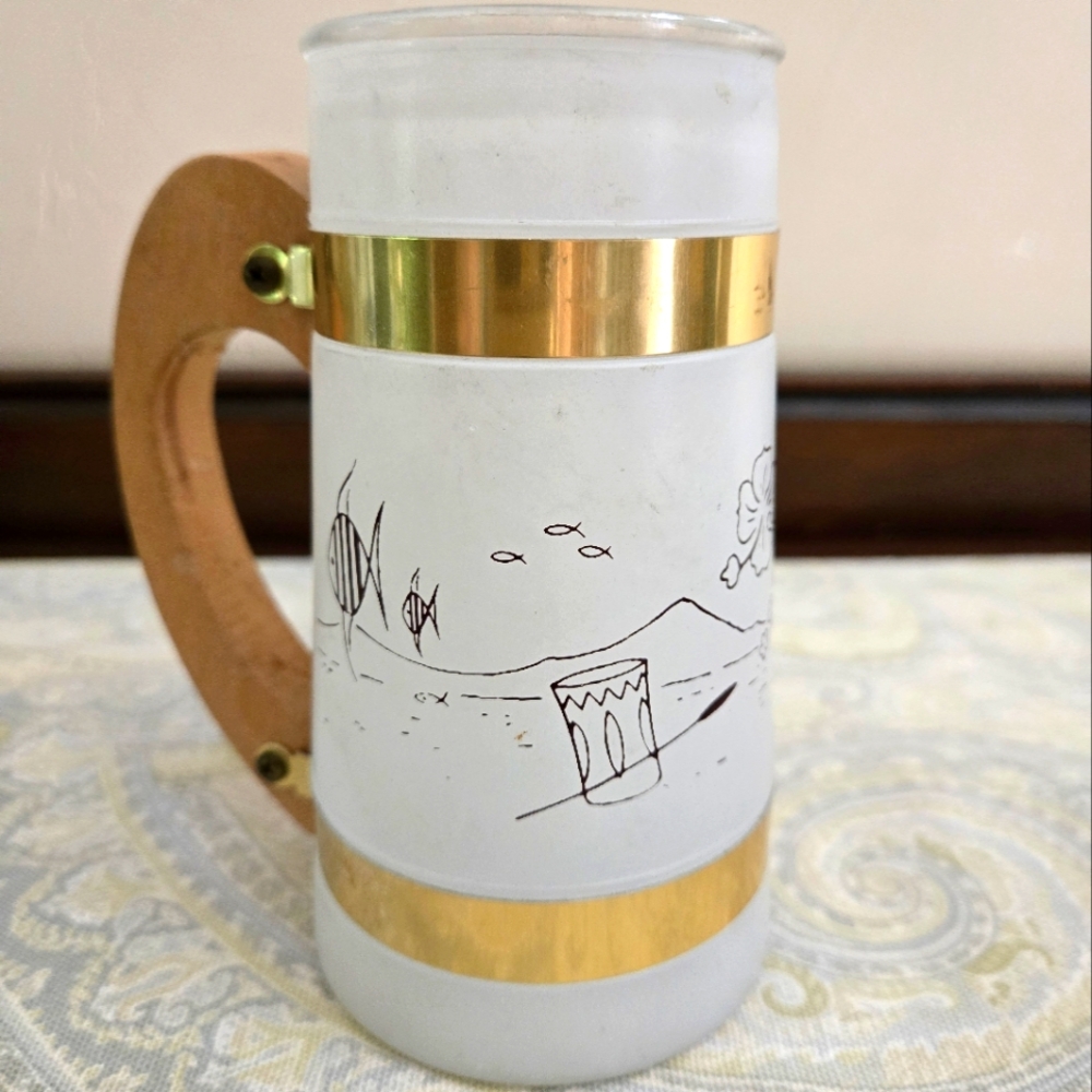 VINTAGE Siestawear 8 oz Tropical Motif Cocktail Glass Mug w Wooden Handle